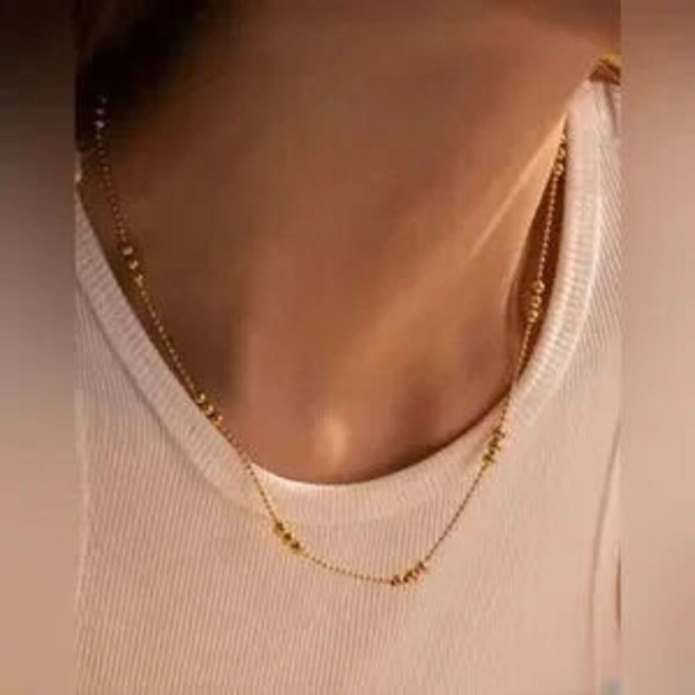 Gold Plated Stainless Steel Beaded Chain Necklace